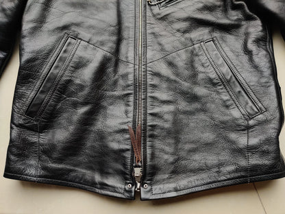 black leather jacket with snowflake pattern