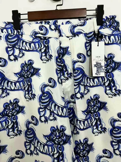 dior tiger logo shorts in white and blue