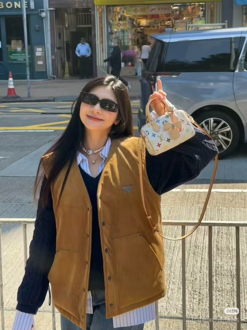 Prada Corduroy Quilted Vest in Beige