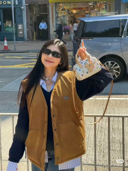 Prada Corduroy Quilted Vest in Beige