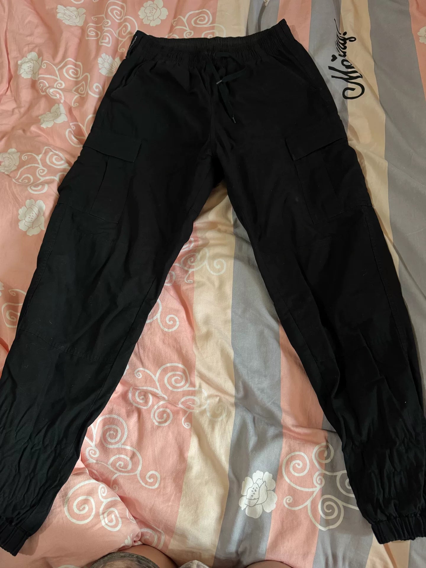 black descendant cargo pants with elastic waist