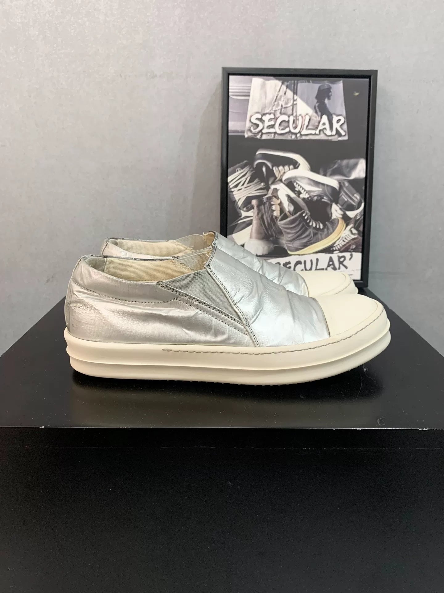 Rick Owens Silver Slip-On Sneakers