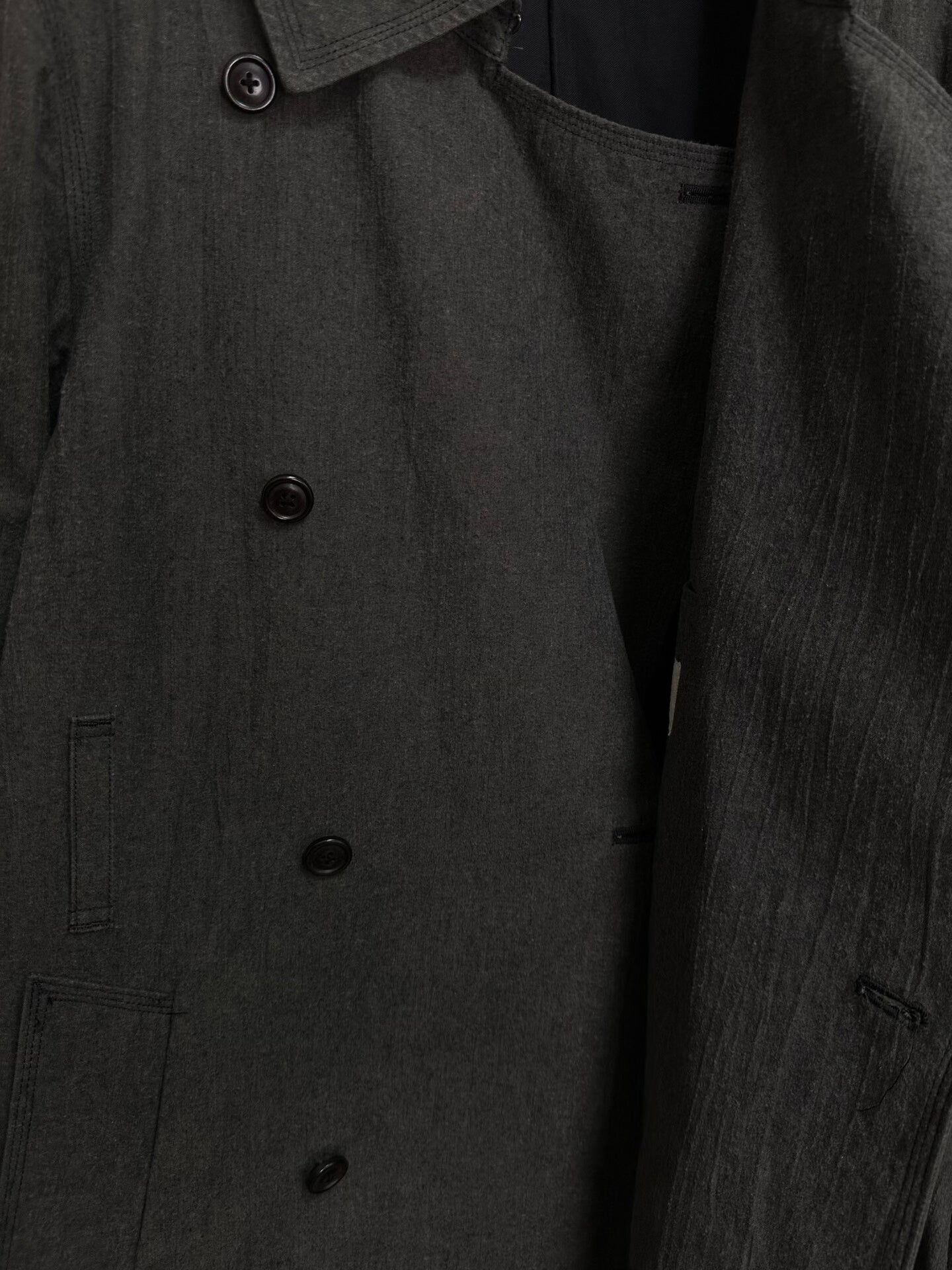 black cotton double-breasted coat