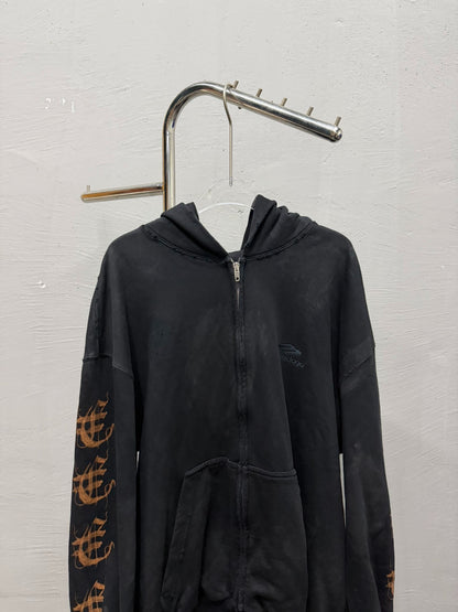 Balenciaga Black Zip Hoodie Gold Graphics