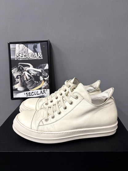 Rick Owens Milk White Low-Top Leather Sneakers