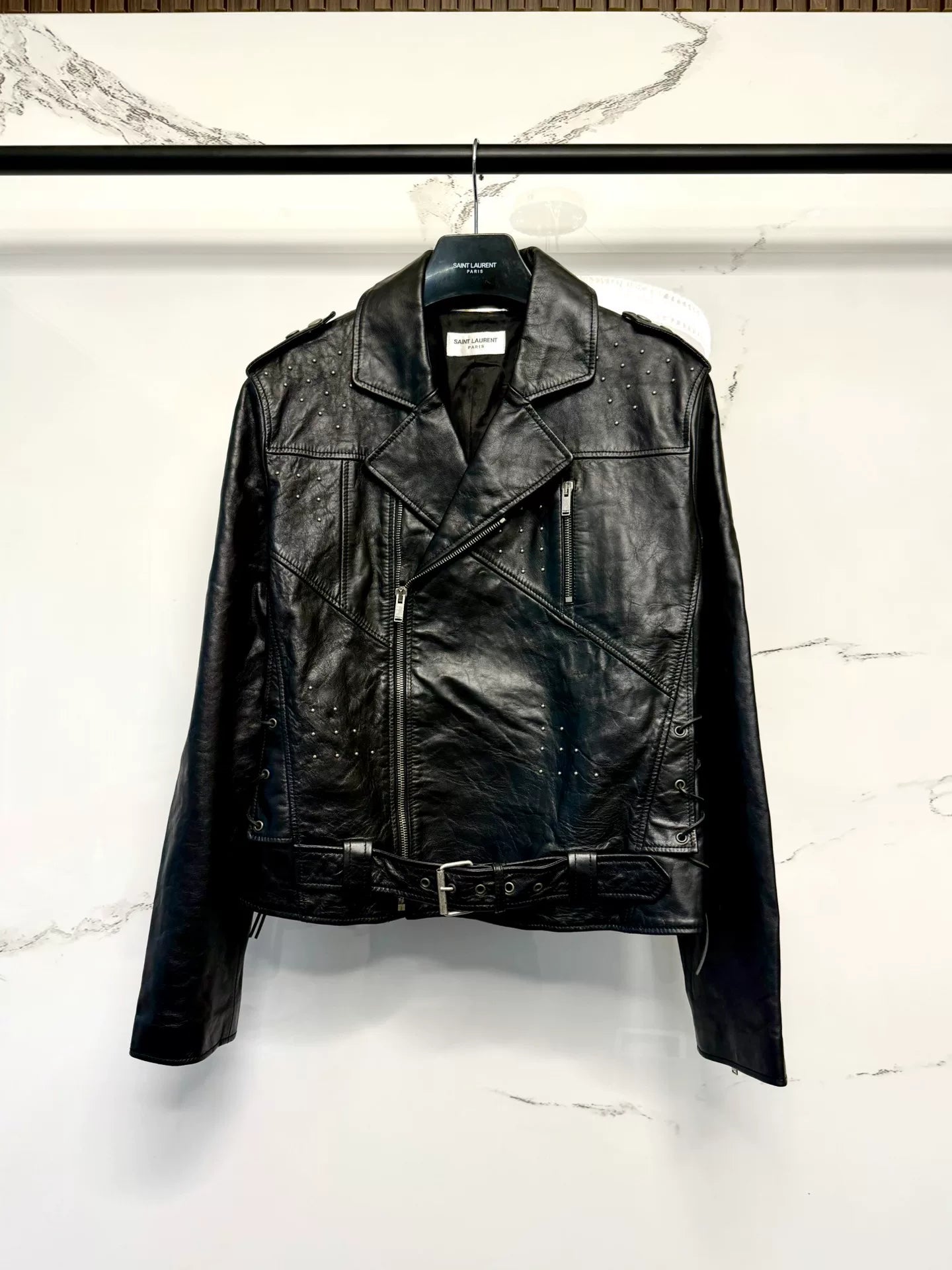 saint laurent studded black leather jacket