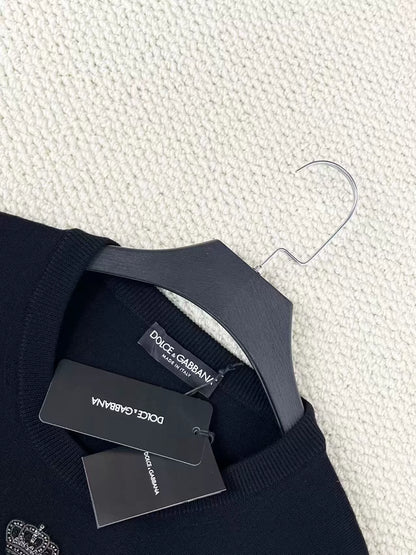 Dolce&Gabbana Black Embellished Crown Sweater