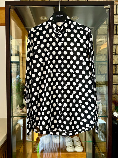 black and white polka dot shirt