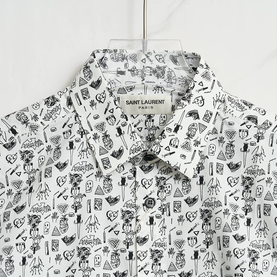 Saint Laurent Men's Graphic Print Cotton Shirt