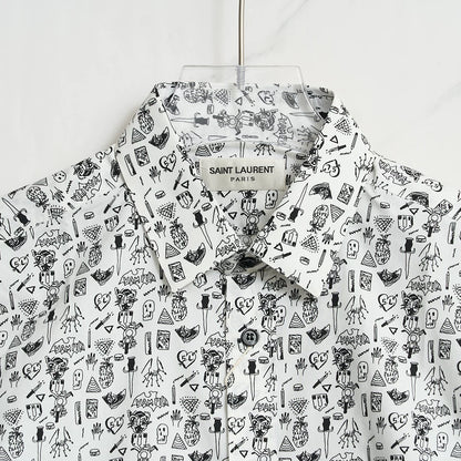 Saint Laurent Men's Graphic Print Cotton Shirt