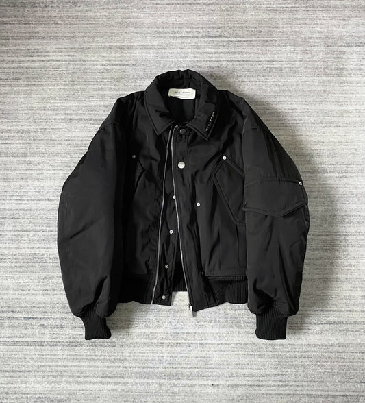 black bomber jacket with hidden pockets