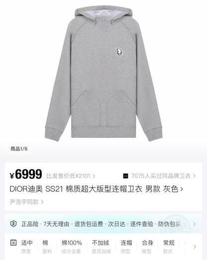 Dior Gray Logo Hoodie with Embroidery