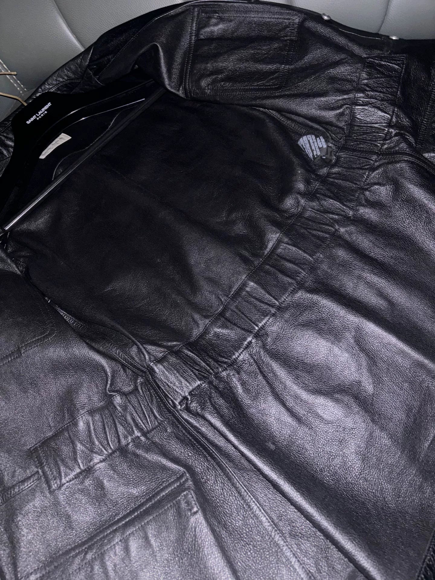 saint laurent black leather utility jacket