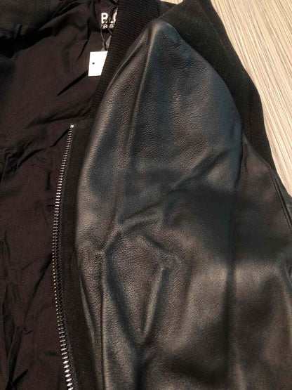 Blood Brother Black Leather Sleeve Bomber Jacket