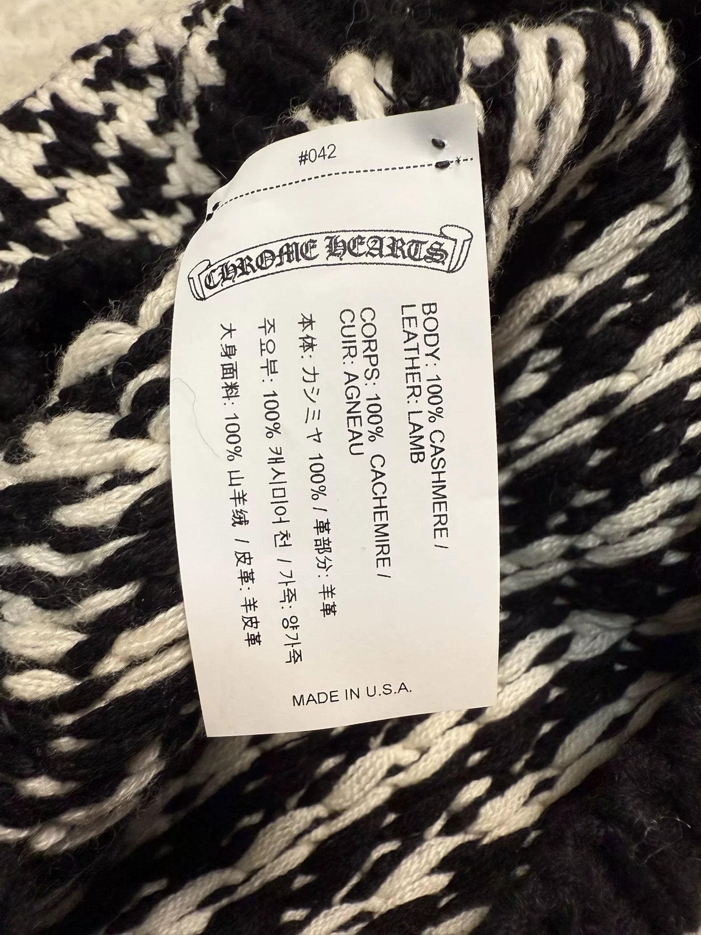Chrome Hearts Cross Leather Patch Houndstooth Cashmere Beanie