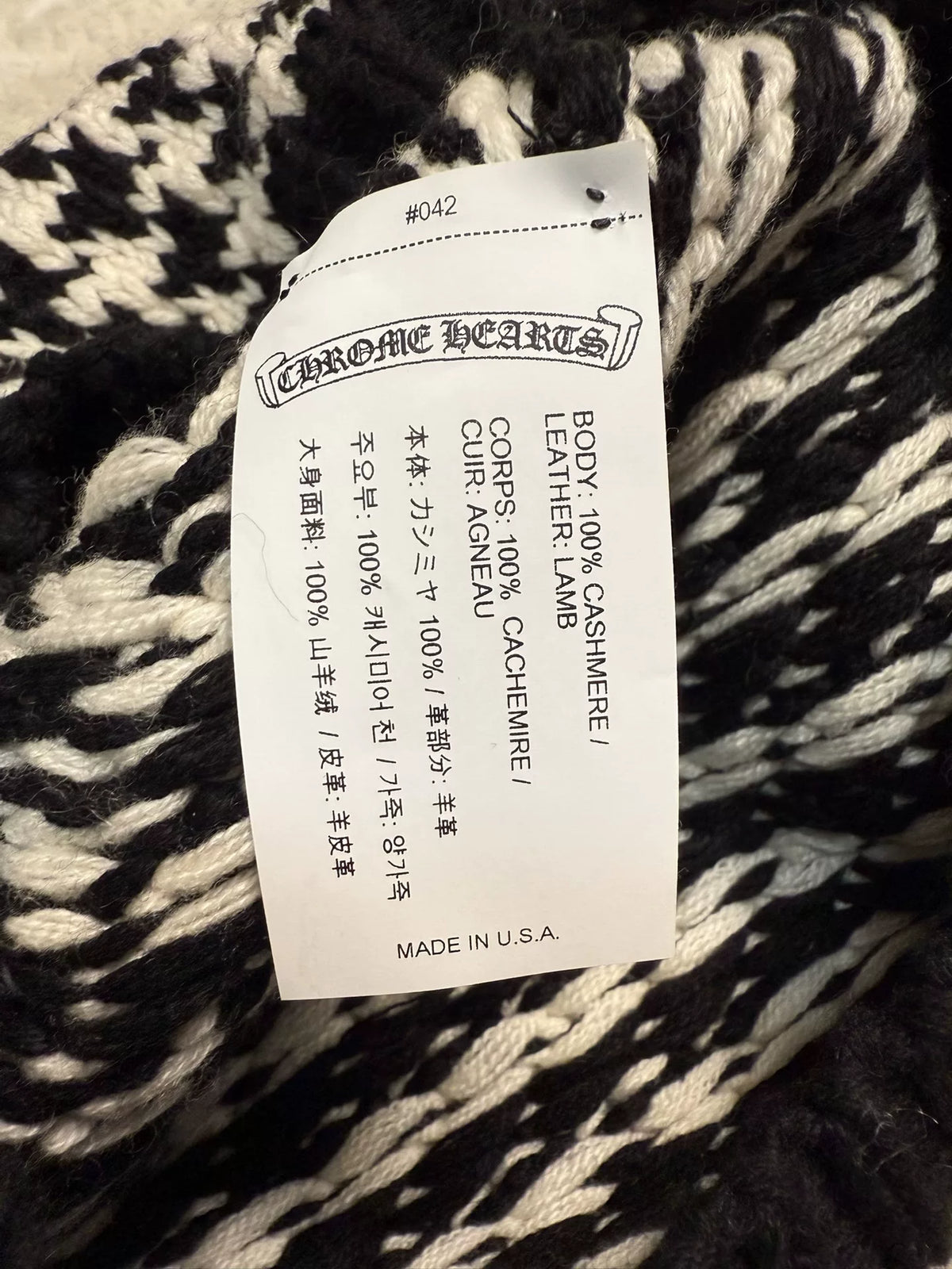 Chrome Hearts Cross Leather Patch Houndstooth Cashmere Beanie