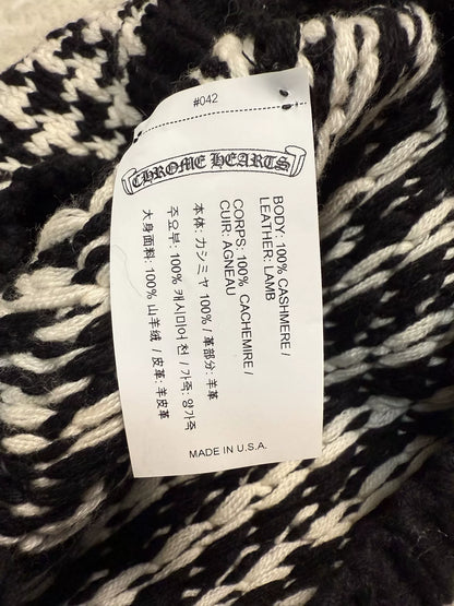 Chrome Hearts Cross Leather Patch Houndstooth Cashmere Beanie