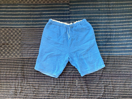 premium sashiko linen shorts in sky blue