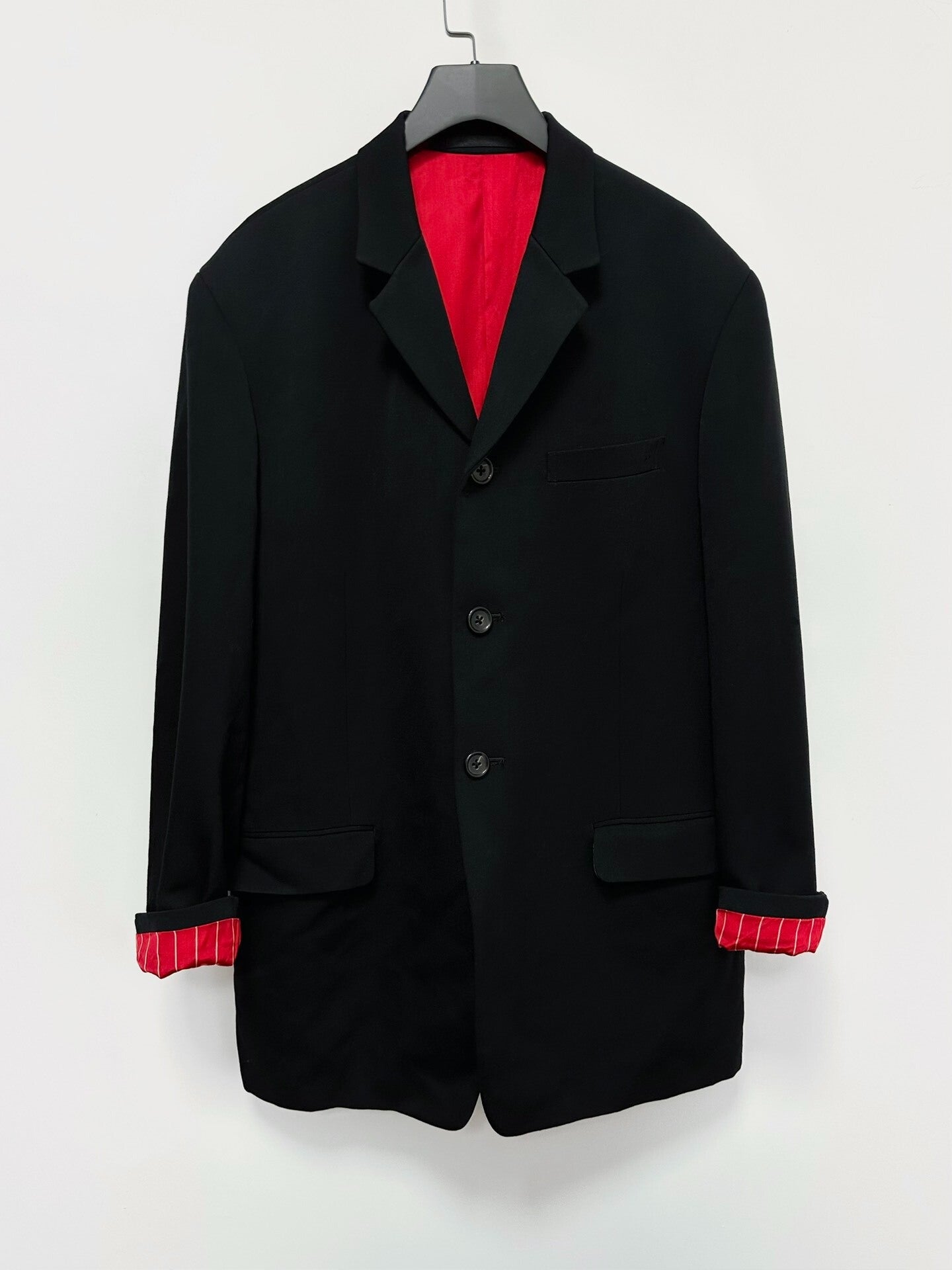 black wool and silk reversible coat