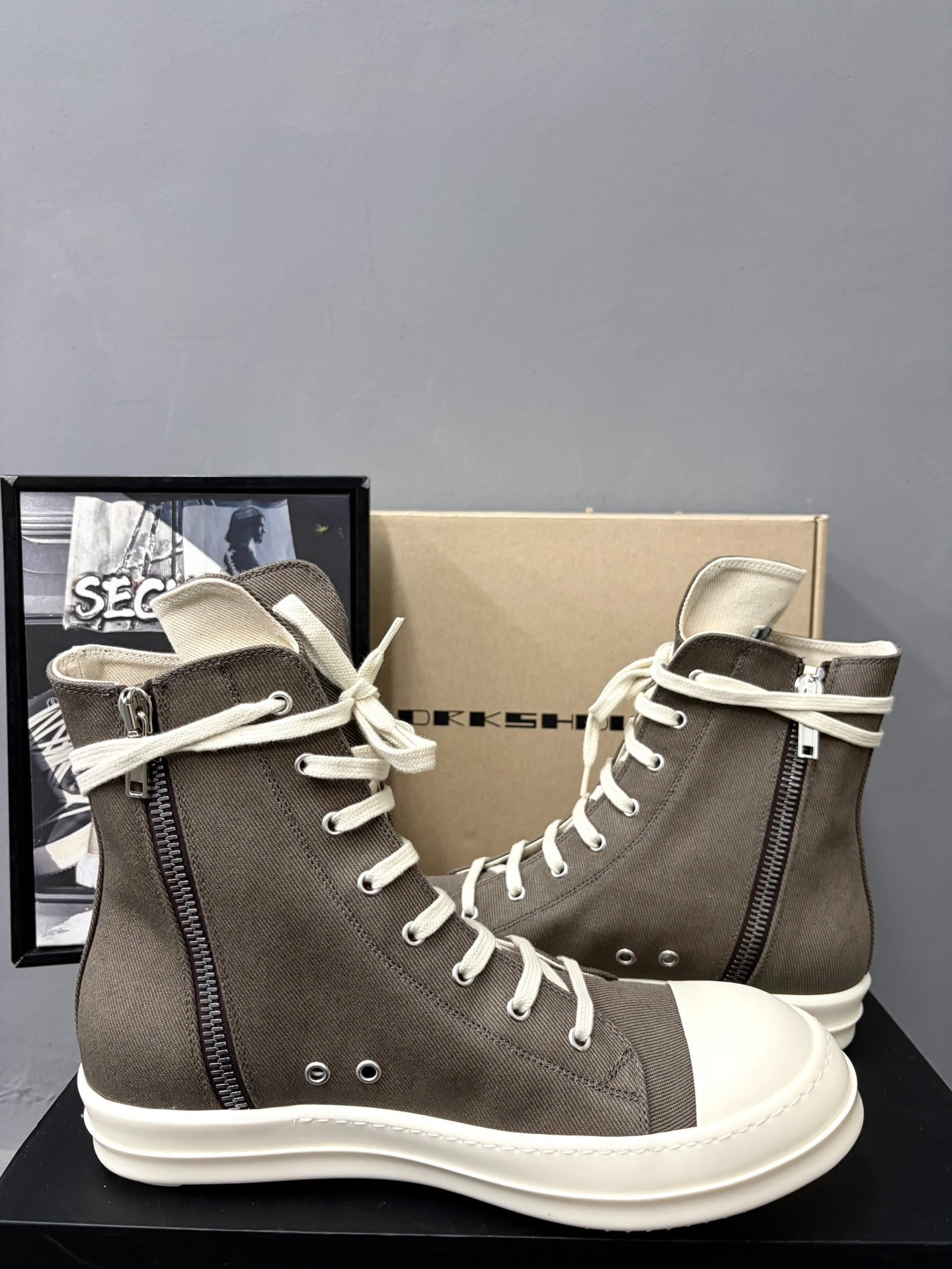 RickOwens Drkshdw High-Top Brown Canvas Sneakers