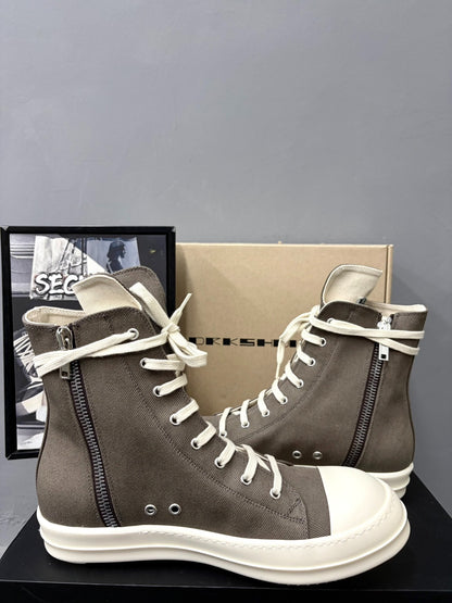 RickOwens Drkshdw High-Top Brown Canvas Sneakers