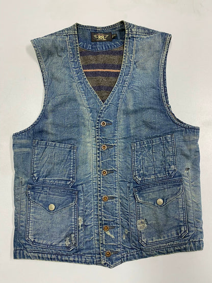 vintage rrl denim vest with heavy washing