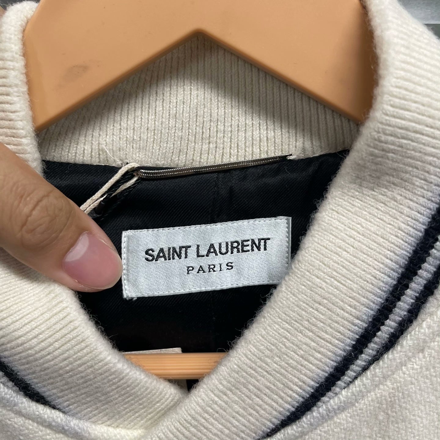 Saint Laurent Cream Black Varsity Jacket