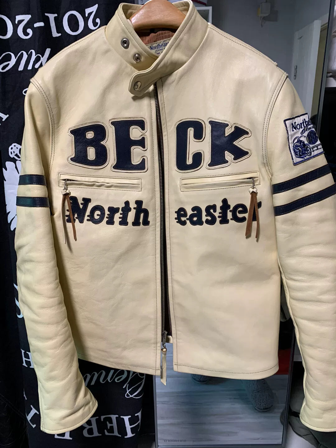 stylish beige leather jacket by tonys mccoys