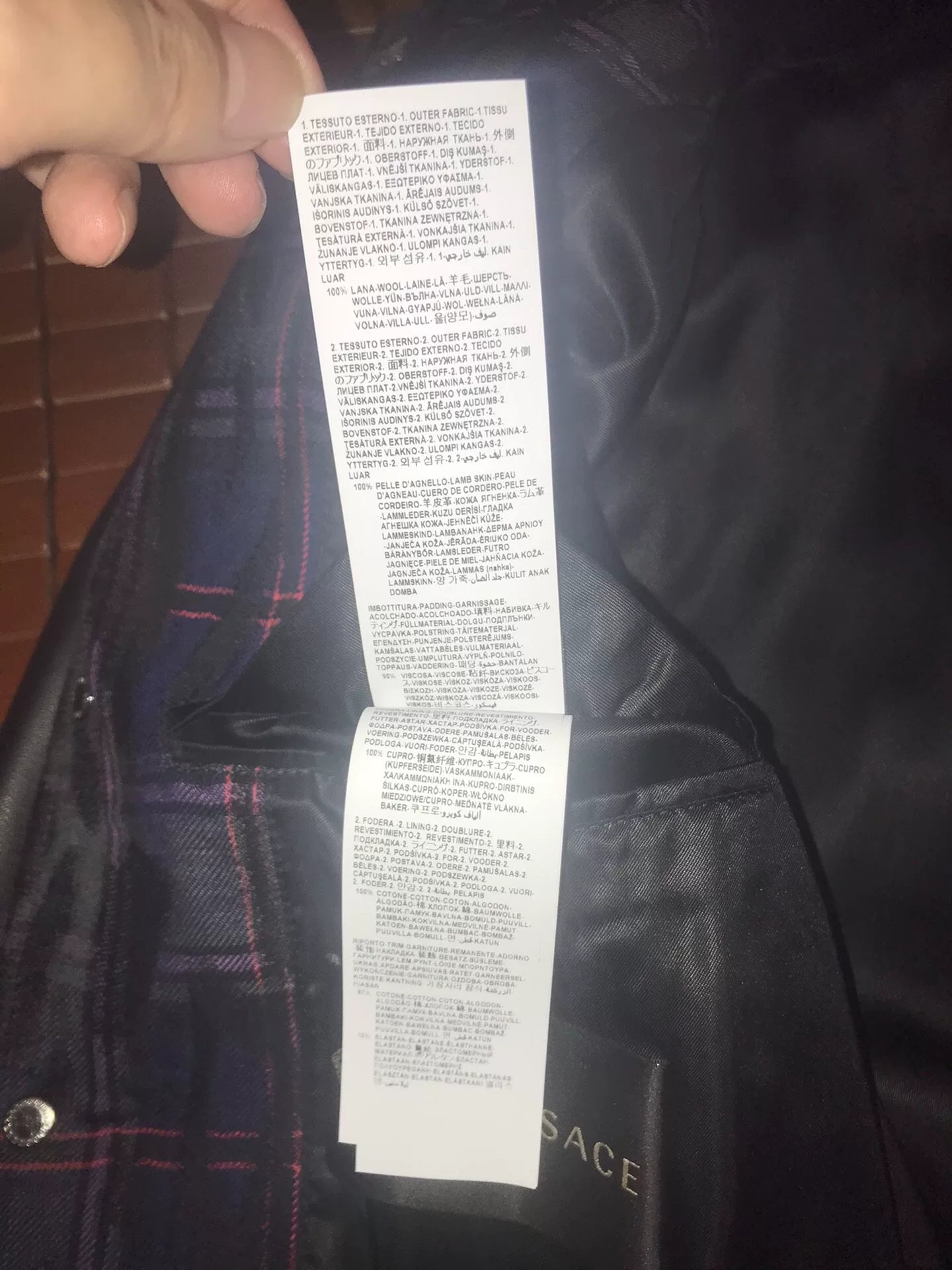 Versace Blue Plaid Leather Sleeve Jacket