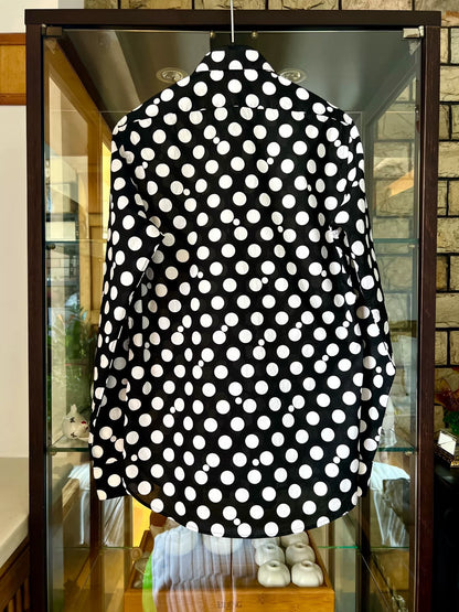 black and white polka dot shirt