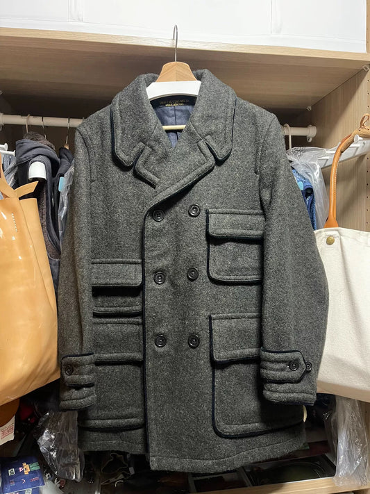 classic gray double-breasted wool coat