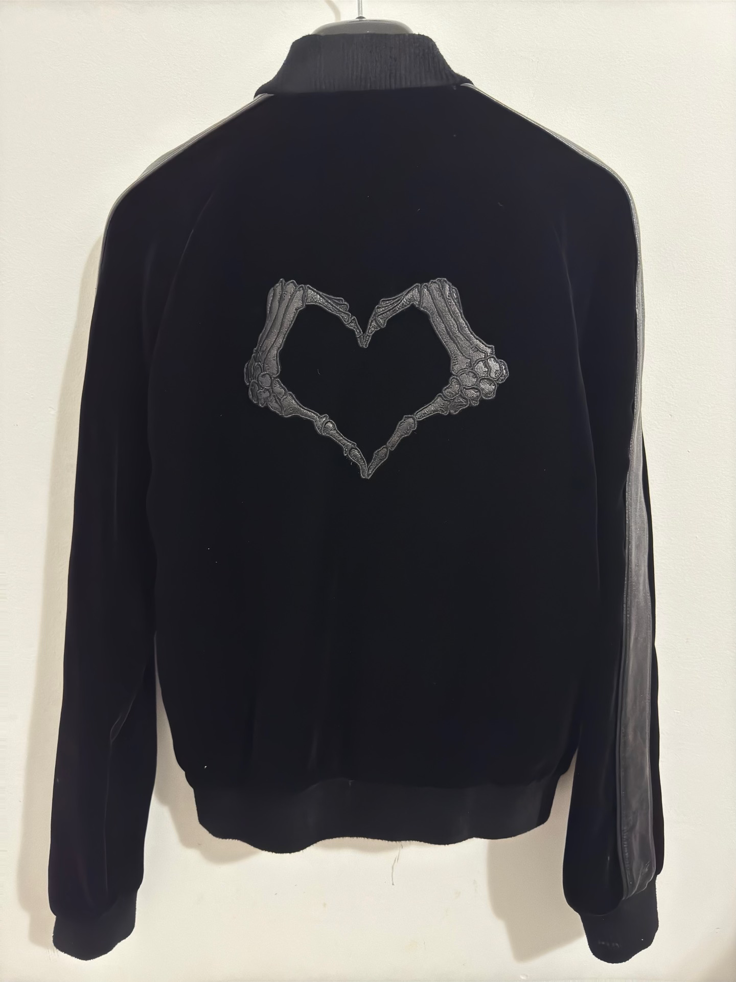 Saint Laurent Skull Heart Velvet Leather Jacket