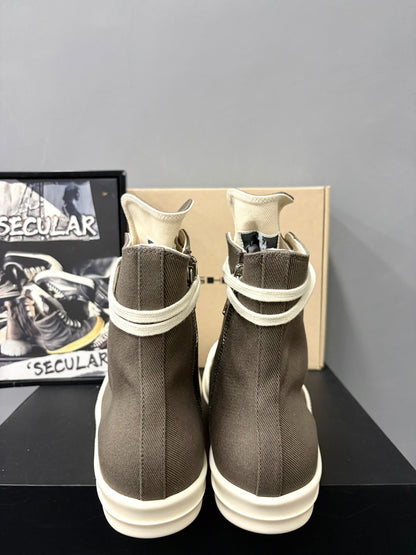 RickOwens Drkshdw High-Top Brown Canvas Sneakers