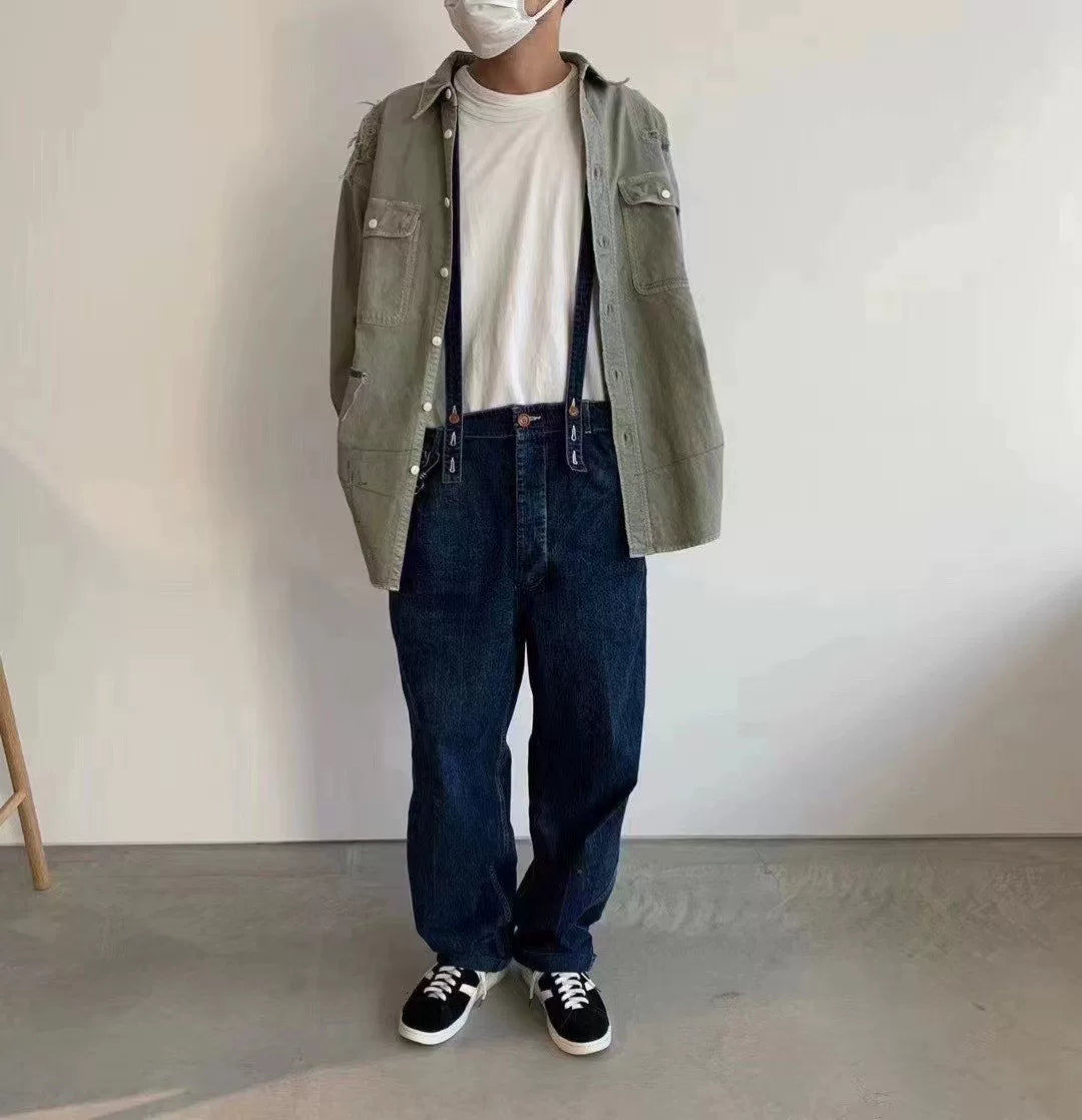 visvim ss camus braces pants in dry denim