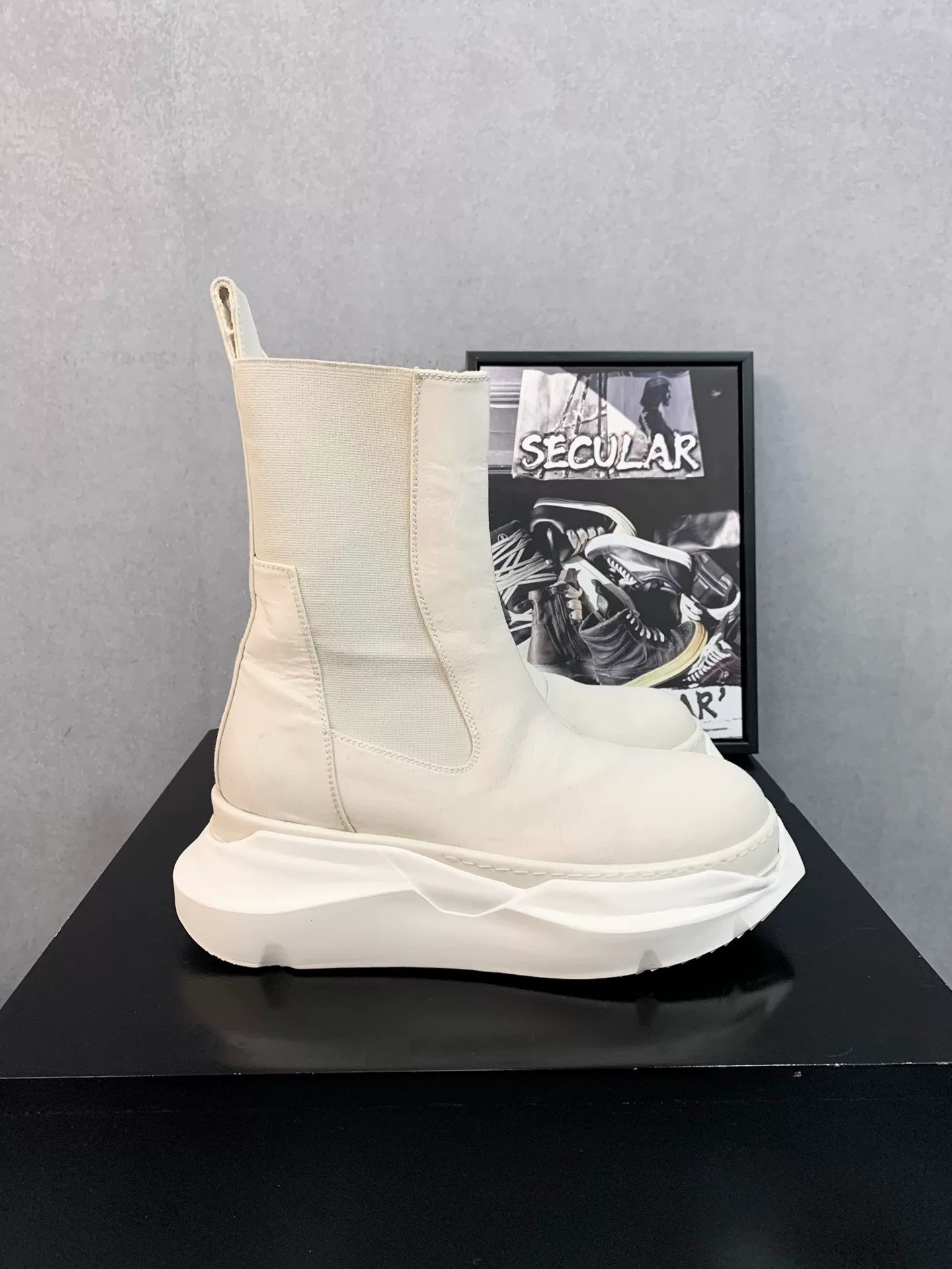 Rick Owens White Chelsea Thick-Sole Boots
