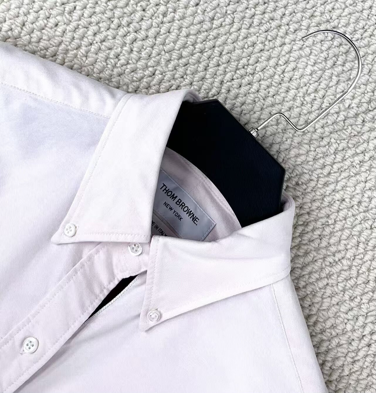 thom browne light pink oxford shirt jacket