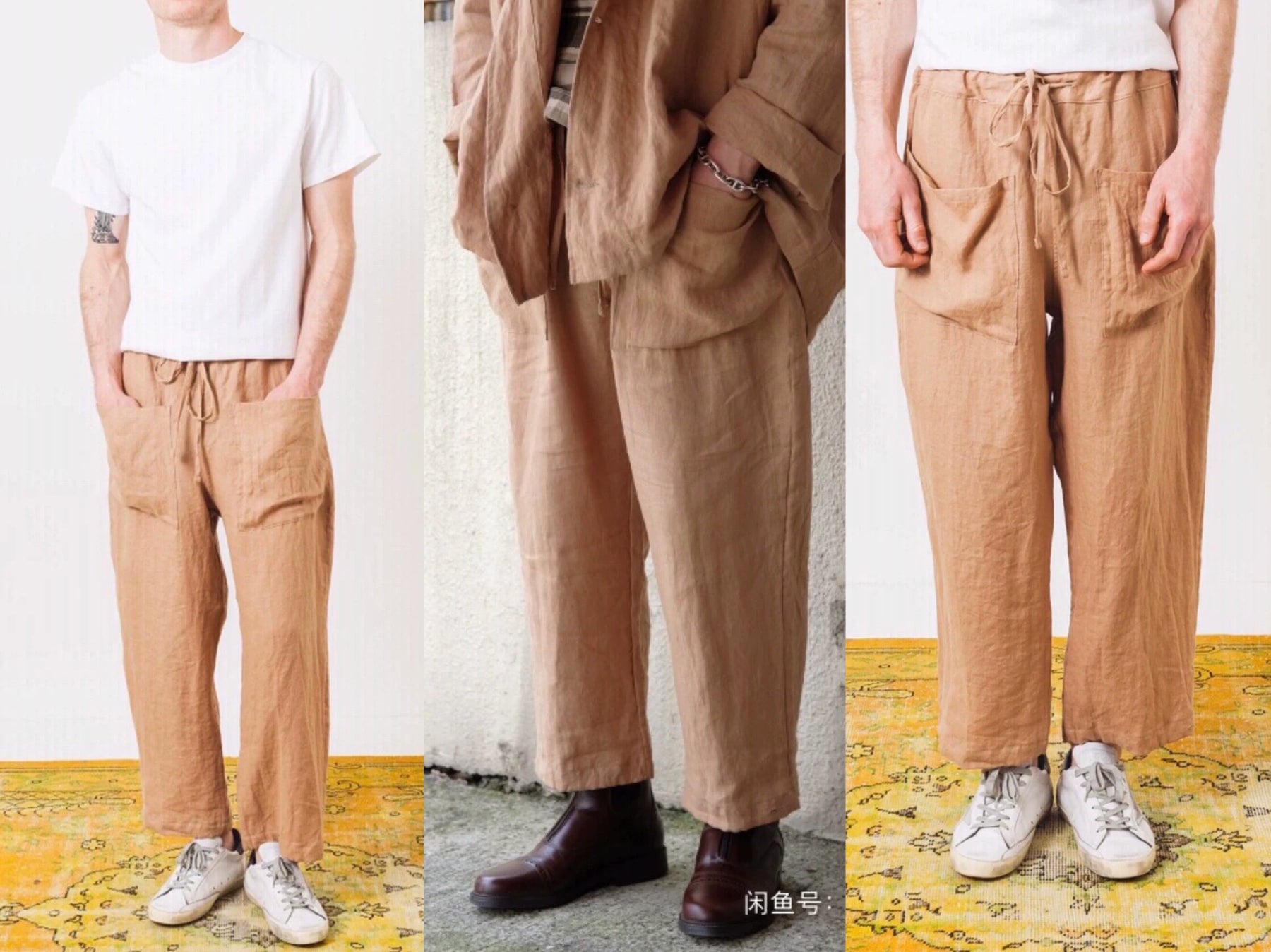 ZEO Men's Linen Wide-Leg Cropped Pants