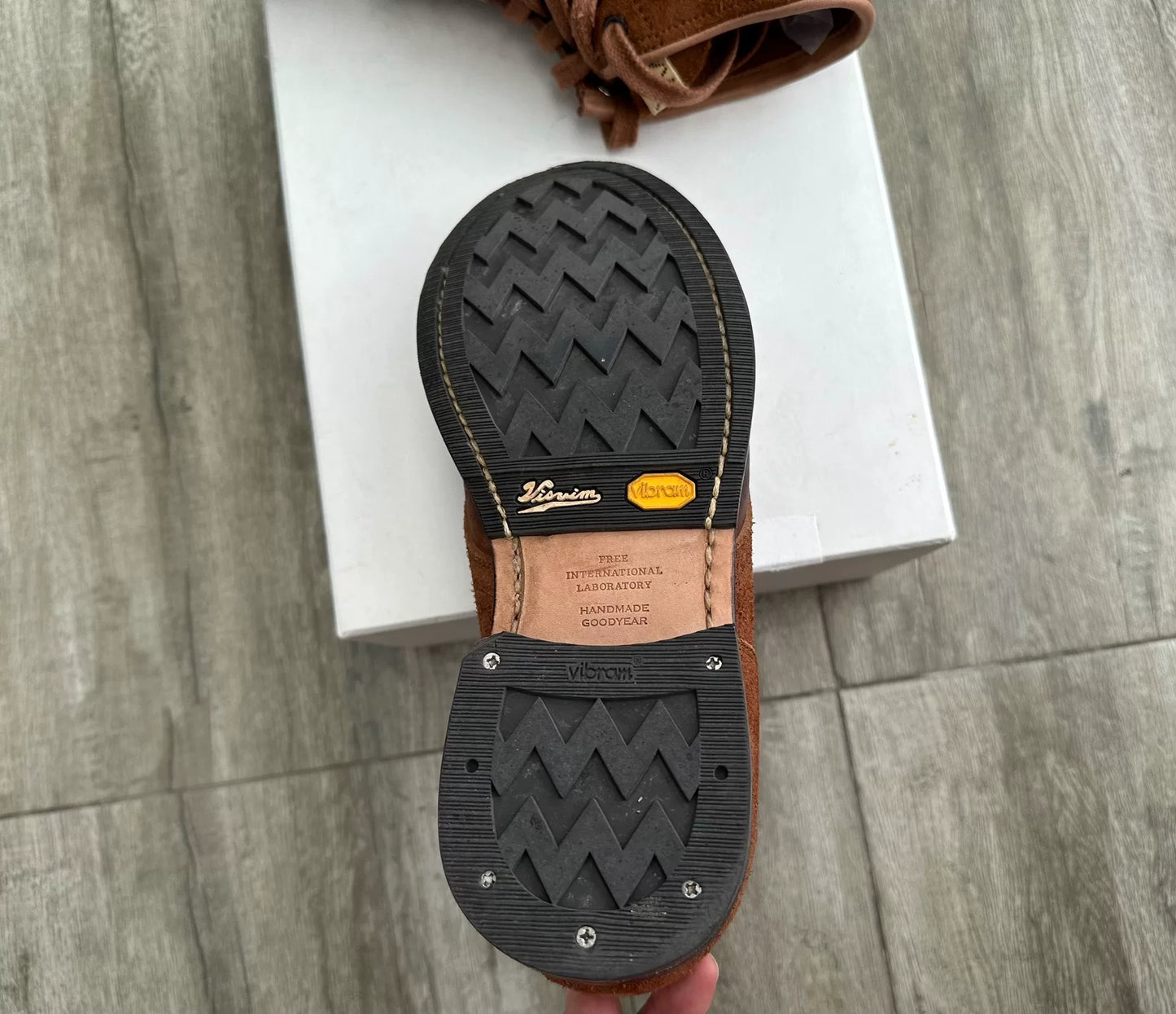 visvim brigadier boots with leather detailing