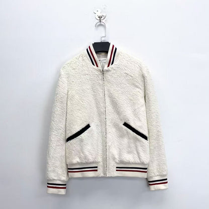 Saint Laurent White Fuzzy Bomber Jacket