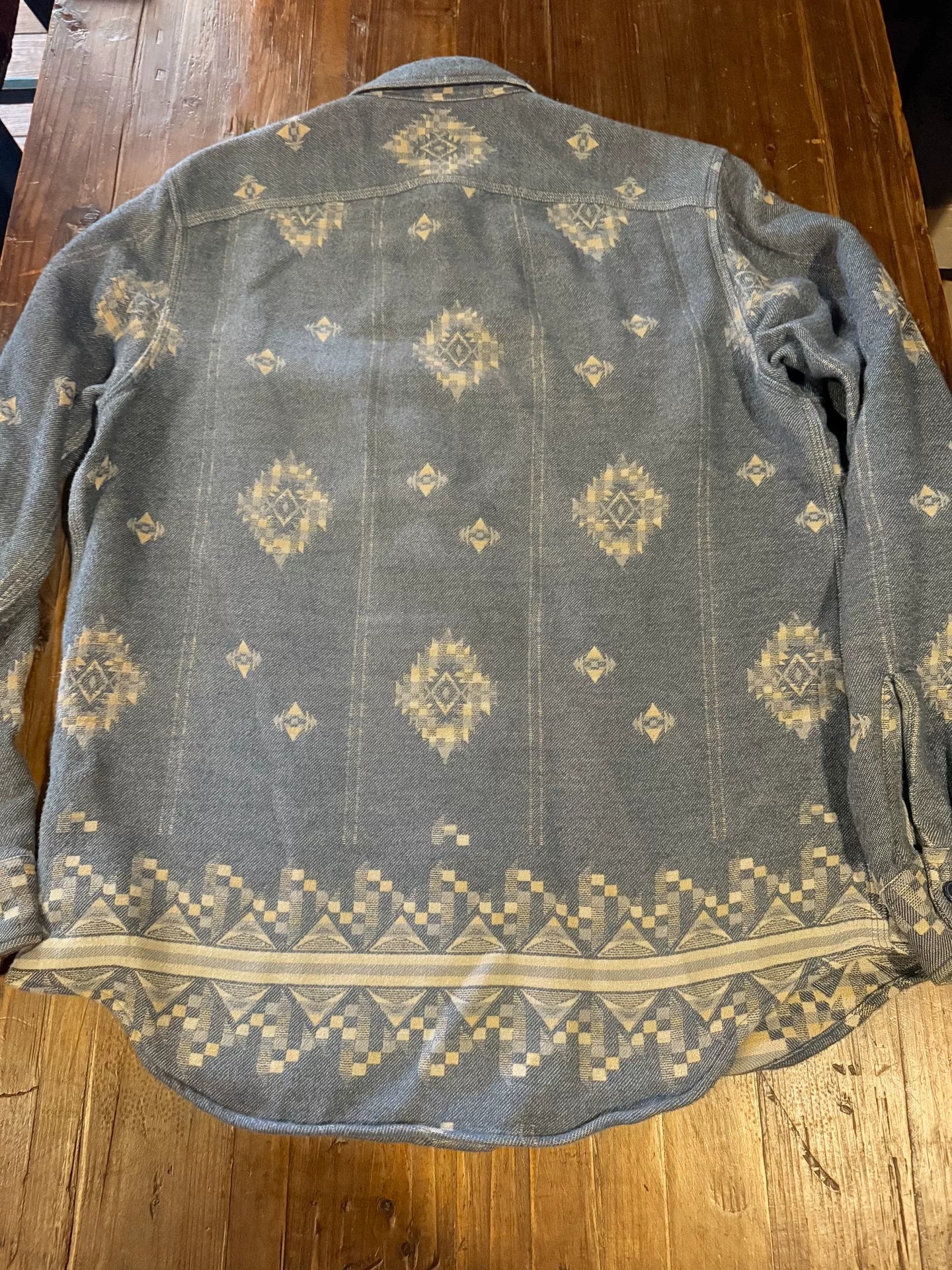 RRL Gray Geometric Denim Shirt