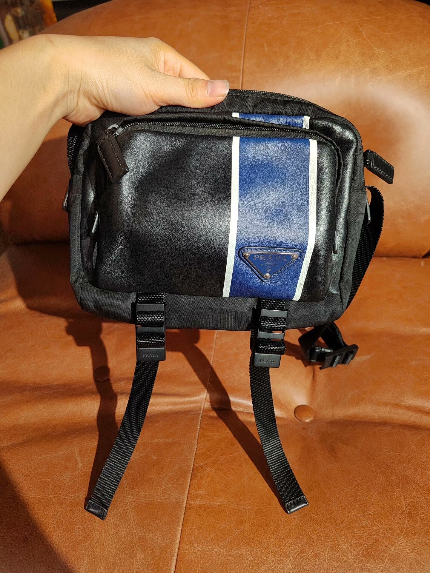 Prada Canvas Crossbody Bag Black Blue