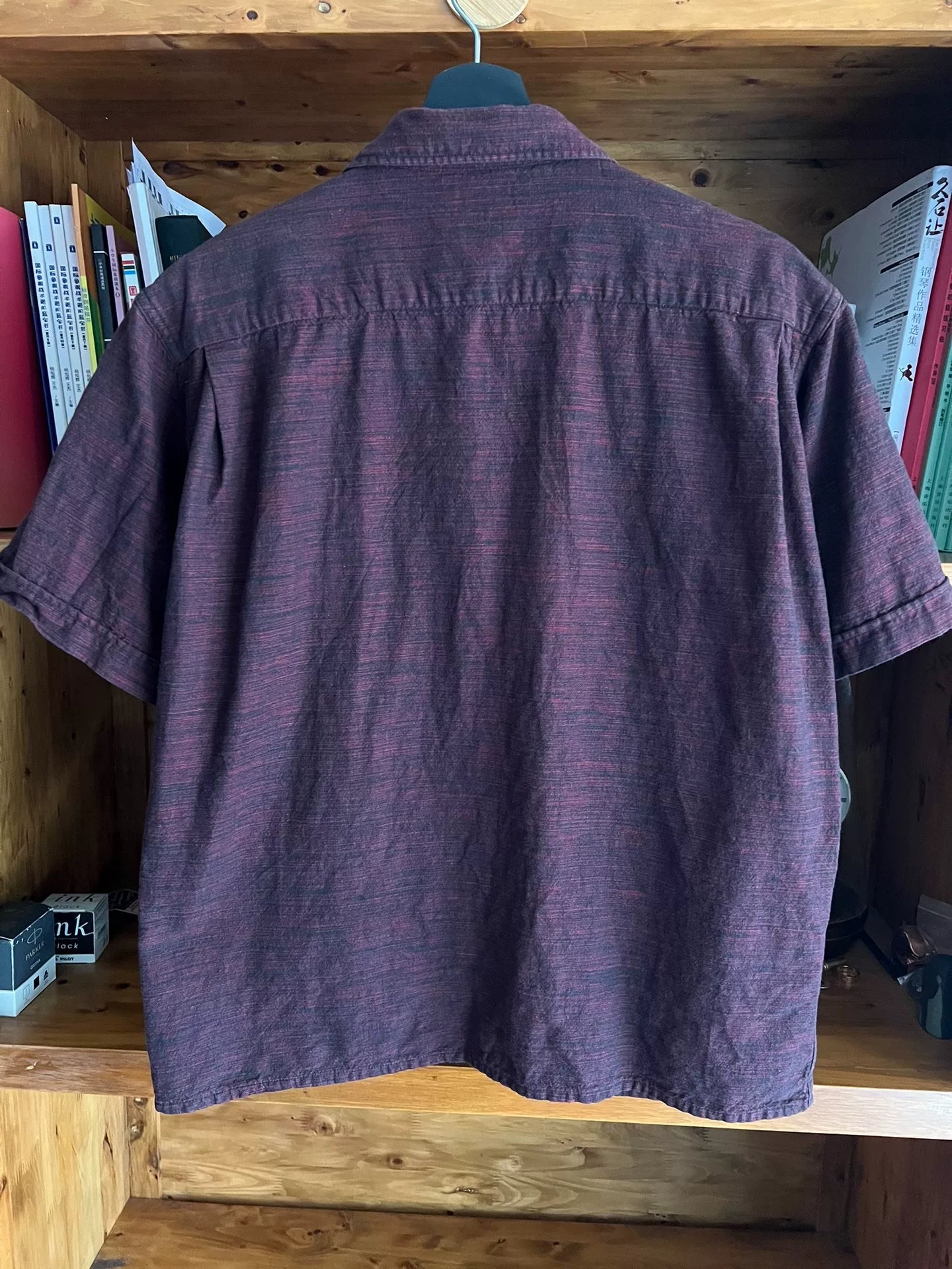 open collar shirt in rich burgundy color