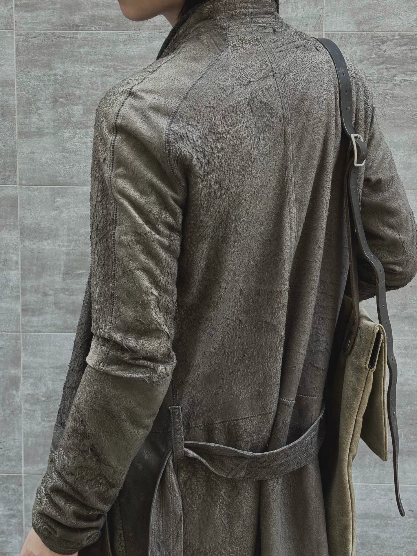 handmade distressed lambskin trench coat