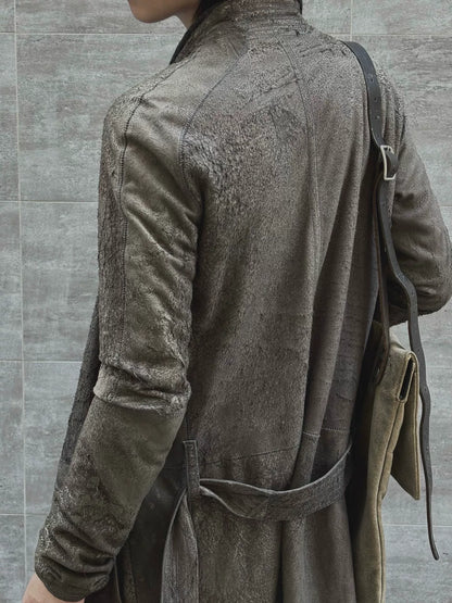 handmade distressed lambskin trench coat