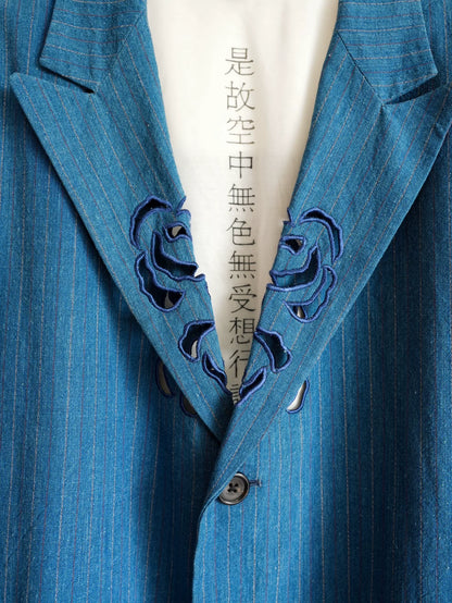 unique rose embroidered blue jacket