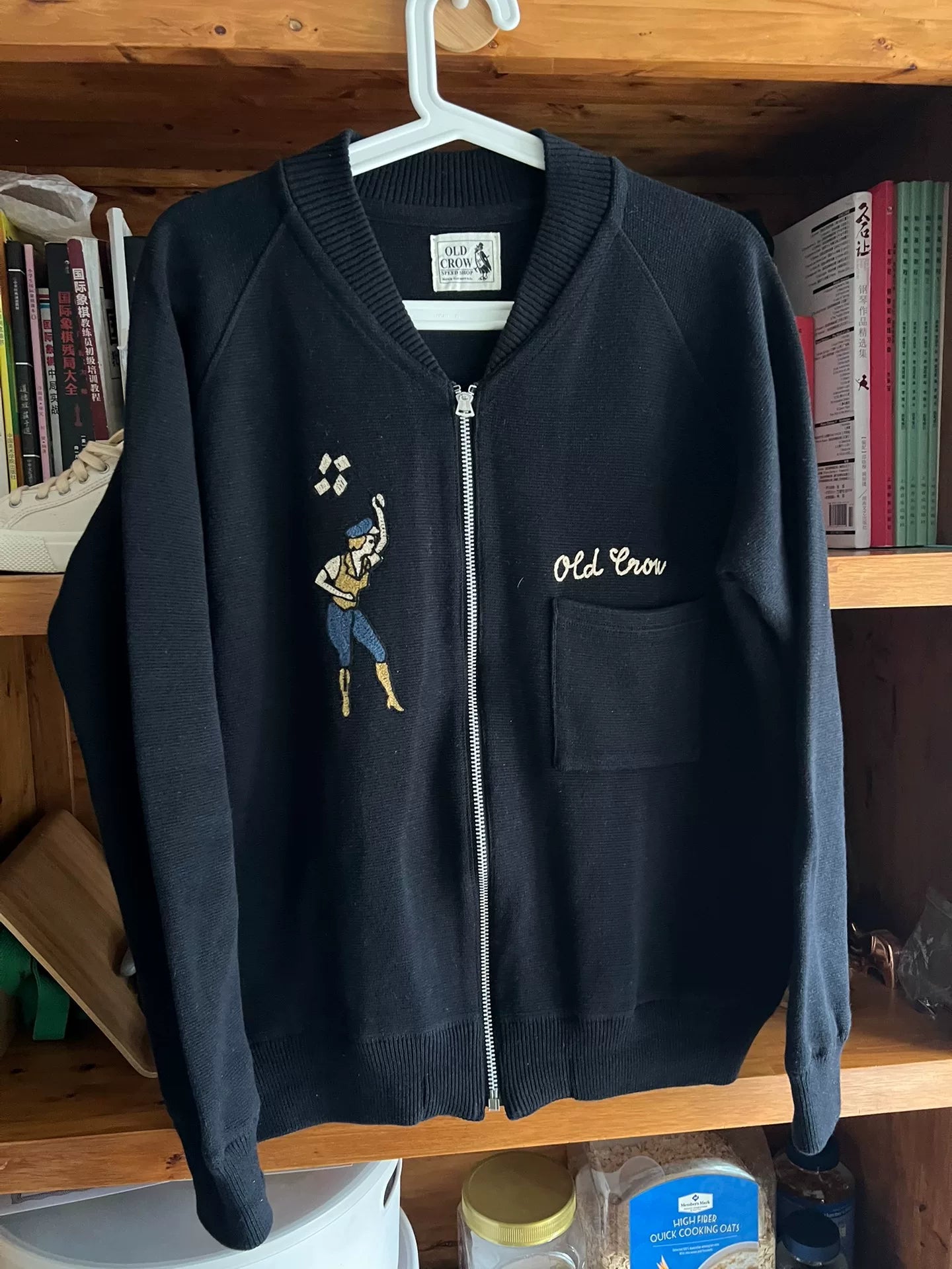 old crow vintage zip-up baseball jacket