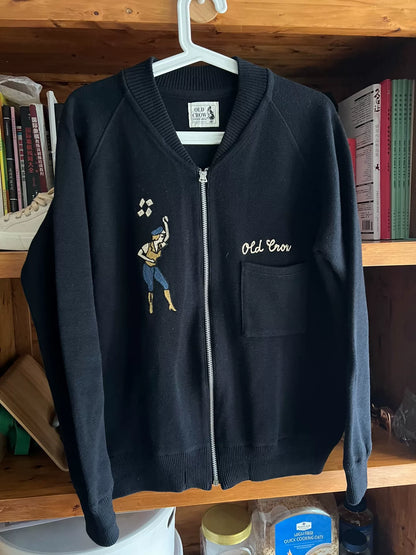 old crow vintage zip-up baseball jacket