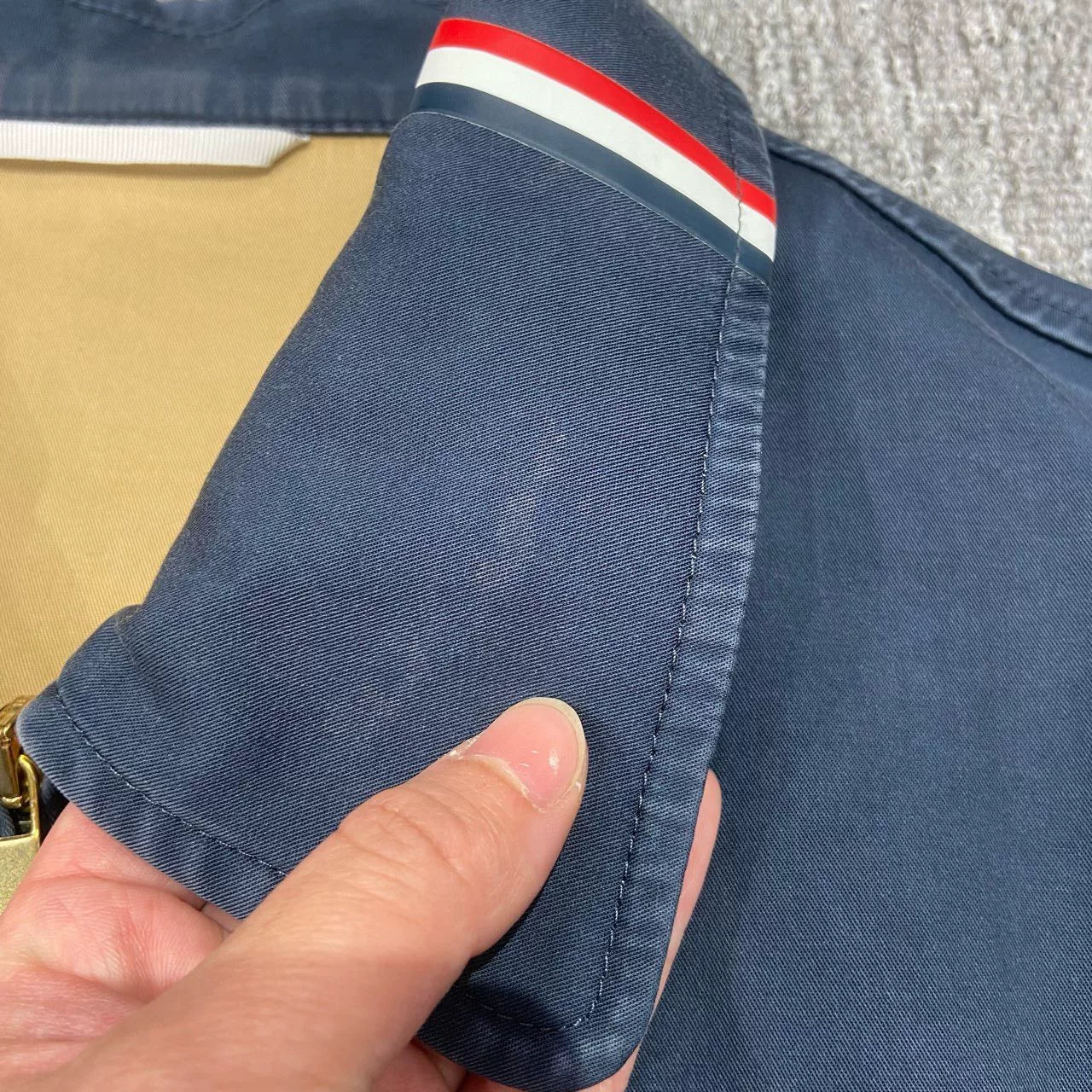 thom browne anchor jacket in navy blue