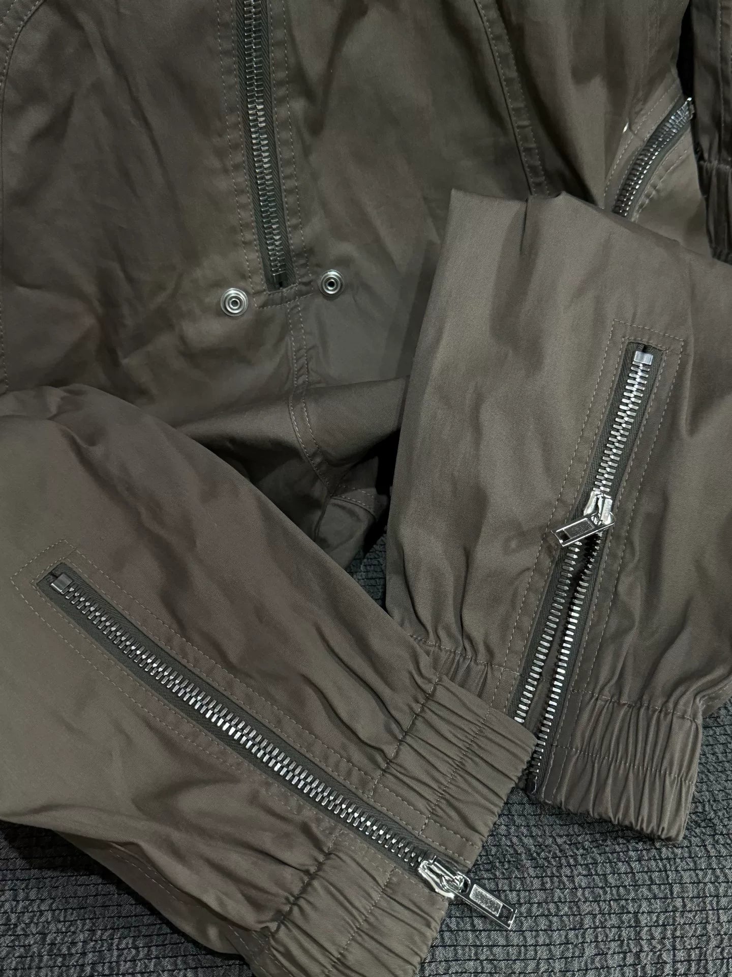 rick owens five-zip utility jumpsuit in dust