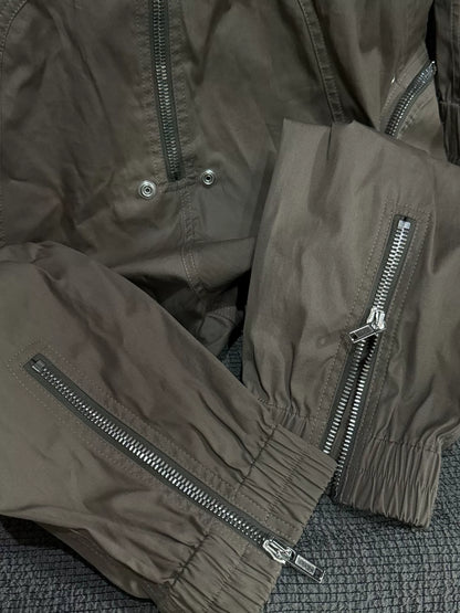 rick owens five-zip utility jumpsuit in dust